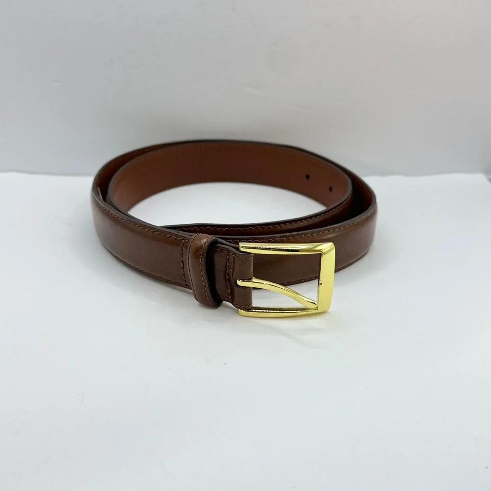 Jos. A. Bank Belt Size 34 Classic Dress Fine Italian Leather Brown Gold Buckle